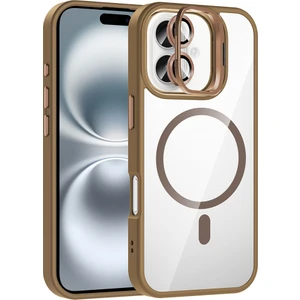 iPhone 16 Kılıf Standlı ve Kamera Lens Hediyeli M-Safe Şarj Özellikli Otnv Etro Kapak - Desert Titan