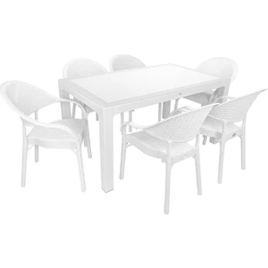 Almina Rattan Masa Takımı 90x150 Camsız Masa 6 Kişilik Rattan Sandalye Seti Bahçe Balkon Teras Takımı