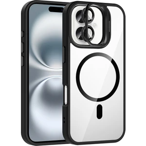 iPhone 16 Plus Kılıf Standlı ve Kamera Lens Hediyeli M-Safe Şarj Özellikli Mkst Etro Kapak - Siyah
