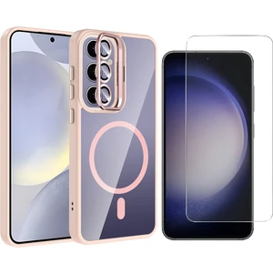 Samsung Galaxy S24 Plus Kılıf Standlı ve Kamera Lens Hediyeli M-Safe Şarj Özellikli Zore Etro Kapak + Nano Ekran Koruyucu