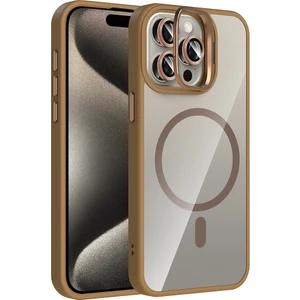 iPhone 15 Pro Kılıf Standlı ve Kamera Lens Hediyeli M-Safe Şarj Özellikli Mkst Etro Kapak - Desert T