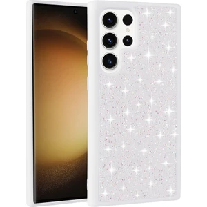 Galaxy S22 Ultra Kılıf Parlak Taşlı Tasarım Mkst Pırlanta Kapak - Beyaz