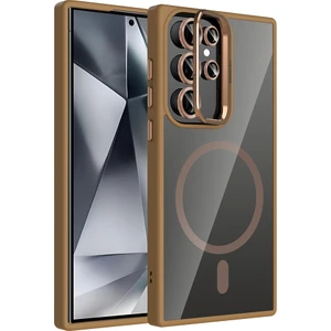 Galaxy S24 Ultra Kılıf Standlı ve Kamera Lens Hediyeli M-Safe Şarj Özellikli Mkst Etro Kapak - Deser