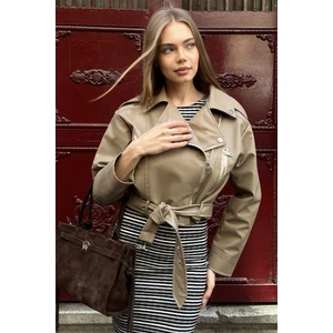 Kemerli Oversize Crop Deri Ceket