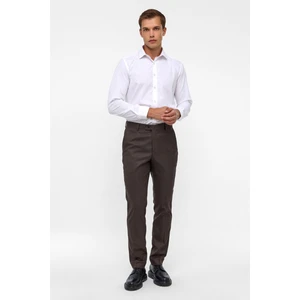 Koyu Kahve Slim Fit Armürlü Kumaş Pantolon