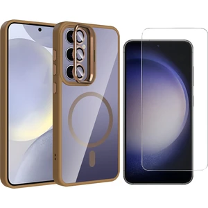 Samsung Galaxy S24 Plus Kılıf Standlı ve Kamera Lens Hediyeli M-Safe Şarj Özellikli Zore Etro Kapak + Nano Ekran Koruyucu