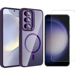Samsung Galaxy S24 Plus Kılıf Standlı ve Kamera Lens Hediyeli M-Safe Şarj Özellikli Zore Etro Kapak + Nano Ekran Koruyucu