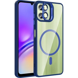 Galaxy A06 Kılıf Standlı ve Kamera Lens Hediyeli M-Safe Şarj Özellikli Mkst Etro Kapak - Lacivert