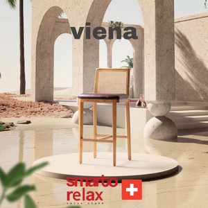 Smarto Relax Viena Bar 2’li Sandalye Seti — Ahşap Ayaklı, Krem-bordo Deri