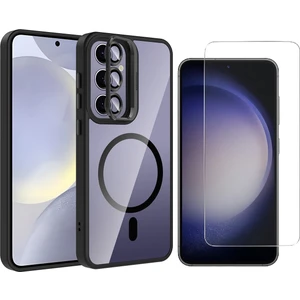 Samsung Galaxy S24 Kılıf Standlı ve Kamera Lens Hediyeli M-Safe Şarj Özellikli Zore Etro Kapak + Nano Ekran Koruyucu