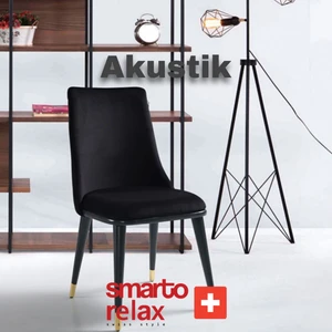 Smarto Relax Akustik 2’li Sandalye Seti — Ahşap Ayaklı, Siyah Kumaş