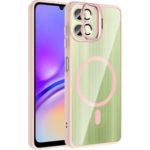 Galaxy A06 Kılıf Standlı ve Kamera Lens Hediyeli M-Safe Şarj Özellikli Mkst Etro Kapak - Pembe