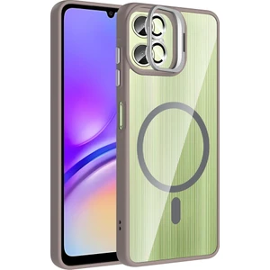 Galaxy A06 Kılıf Standlı ve Kamera Lens Hediyeli M-Safe Şarj Özellikli Mkst Etro Kapak - Gri