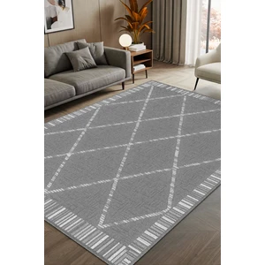The Reef Design Gri Baklava Dilim Desenli Dijital Baskılı Dokuma Kaymaz Tabanlı Yıkanabilir Banyo Halısı