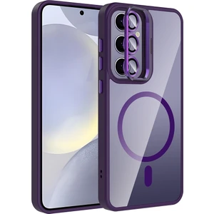 Galaxy S24 Plus Kılıf Standlı ve Kamera Lens Hediyeli M-Safe Şarj Özellikli Klfs Etro Kapak - Derin