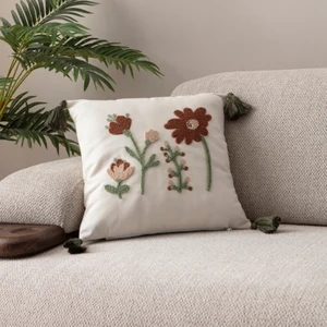 Comfort Punch Desenli Kırlent Kılıfı Kare Dekoratif Bohem Nakışlı Koltuk Yastık Kılıfı Panç 45X45