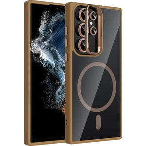 Galaxy S22 Ultra Kılıf Standlı ve Kamera Lens Hediyeli M-Safe Şarj Özellikli Klfs Etro Kapak - Deser