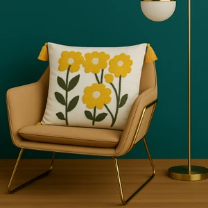 Comfort Punch Desenli Kırlent Kılıfı Kare Dekoratif Bohem Nakışlı Koltuk Yastık Kılıfı Panç 45X45