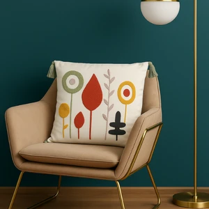 Comfort Punch Desenli Kırlent Kılıfı Kare Dekoratif Bohem Nakışlı Koltuk Yastık Kılıfı Panç 45X45