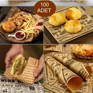 Kitchen Beauty 100 Adet Kendinden Desenli Yağlı Kağıt | 100 Adet Vintage Gazete Desen Sunum Kağıdı
