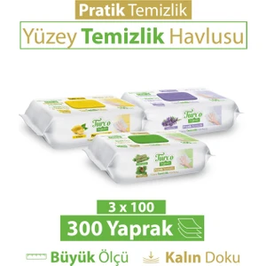 Doğadan Pratik Yüzey Temizlik Havlusu Yeşil Sabun Lavanta Limon 3 x 100