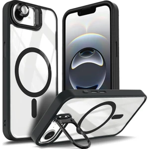 Iphone 16E Kılıf Standlı Mika Magsafe Hassas Butonlu Metal Tuşlu + Kamera Lens Camı Hediyeli Set