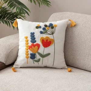 Comfort Punch Desenli Kırlent Kılıfı Kare Dekoratif Bohem Nakışlı Koltuk Yastık Kılıfı Panç 45X45