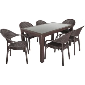 Elit Rattan 90x150 Eylül Koltuk Camlı Masa Takımı Kahverengi