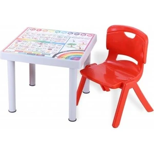 Plastik Mandella Rubi Ingilizce Desenli Çocuk Masası 1 Adet Nova Orta Çocuk Koltuk