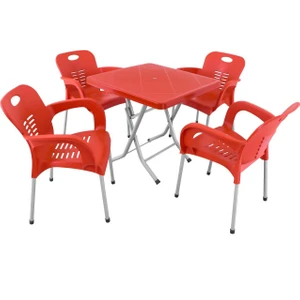 Katlanır Ayak 80x80 Demir Ayaklı Nil Koltuk Masa Takımı Kırmızı