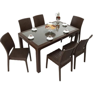 Elit Rattan 90x150 Elit Sandalye Camlı Masa Takımı KAHVERENGİ