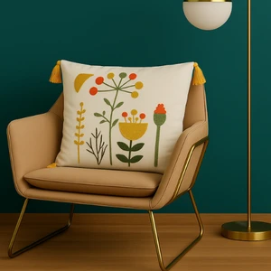 Comfort Punch Desenli Kırlent Kılıfı Kare Dekoratif Bohem Nakışlı Koltuk Yastık Kılıfı Panç 45X45