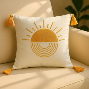 Comfort Punch Desenli Kırlent Kılıfı Kare Dekoratif Bohem Nakışlı Koltuk Yastık Kılıfı Panç 45X45