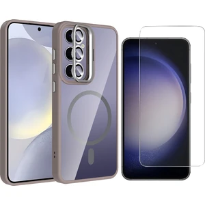 Samsung Galaxy S24 FE Kılıf Standlı ve Kamera Lens Hediyeli M-Safe Şarj Özellikli Zore Etro Kapak + Nano Ekran Koruyucu
