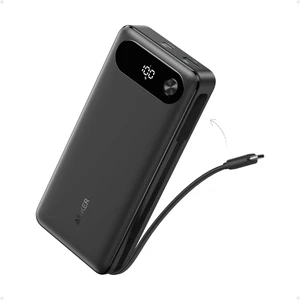 Powerbank (20.000 mAh, 87W, Dahili USB-C Kablo) - Siyah - Macbook, iPhone 16/15 Serisi, Samsung, Switch Uyumlu - A1383 (Anker Türkiye Garantili)