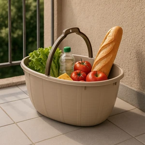 Balkon Sepeti 14,5 Lt Oval + 1 Adet 10 mt Ip Hediye  Ölçü =41,5*29*19,5 cm Bakkal Sepeti Bej