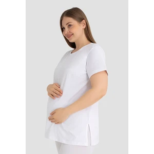 Pamuklu Likralı Beyaz Kısa Kollu Hamile Tişört Rahat ve Nefes Alan Hamile Giyim
