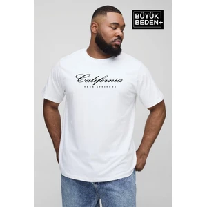 Süperlife Erkek Büyük Beden El Yazılı California Baskılı Bisiklet Yaka Tshırt SPR25BTS13