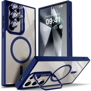 Samsung Galaxy S25 Ultra Kılıf Standlı Mika Magsafe Hassas Butonlu Metal Tuşlu + Kamera Lens Camı Hediyeli Set