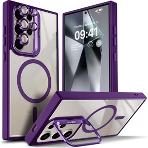 Samsung Galaxy S25 Ultra Kılıf Standlı Mika Magsafe Hassas Butonlu Metal Tuşlu + Kamera Lens Camı Hediyeli Set