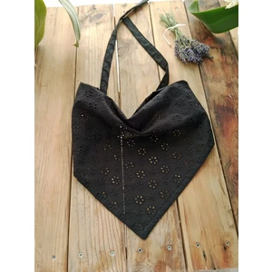 Mufin Collection El Yapımı Fisto Pamuklu Kumaş - Dantel Detaylı - Bağcıklı Bandana – Beyaz Üçgen Stil