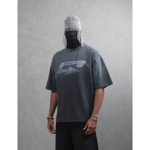 Yıkamalı Degrade Efektli Oversize Baskılı Unisex Tişört