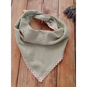 Pamuklu Nakışlı Muslin Kumaş Üçgen Bandana – Fisto Detaylı