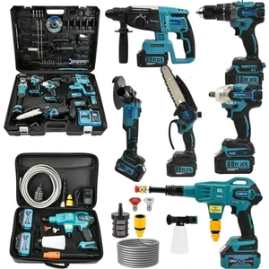 Akülü 6 Lı Grup Set ( 5li Makina Seti Avuç Taşlama,kırıcı Delici,somun Sıkma Sökme,vidalama,budama Testere + 58VF Akülü Kömürsüz Araç Yıkama Seti )  EEA431