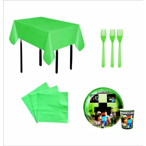 Minecraft Tabak, Bardak, Yeşil Masa Örtüsü, Çatal