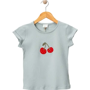 Kiraz Baskılı Kız Çocuk Tshırt Mint Yeşili