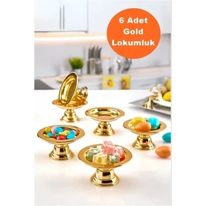 6'lı Akrilik Dekoratif Gold Kahve Yanı Sunumluk Lokumluk Şekerlik 6'lı Makaronluk