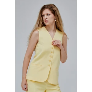 Sarı Düğmeli Regular Astarlı Dokuma Yelek