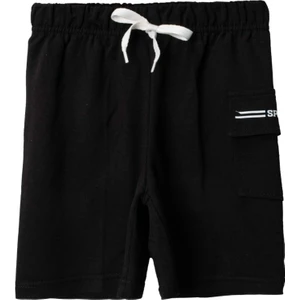 Penye Kargo Cepli Şort Siyah