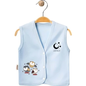 Baykuş Baskılı Penye Yelek Mavi